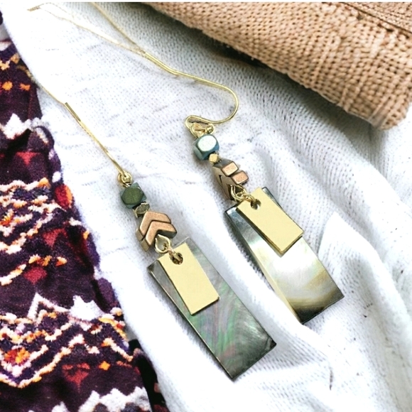 Artisan Moon Jewelry - Brand New Luxury Abalone Earrings 18k Gold Dangle Shell Boho